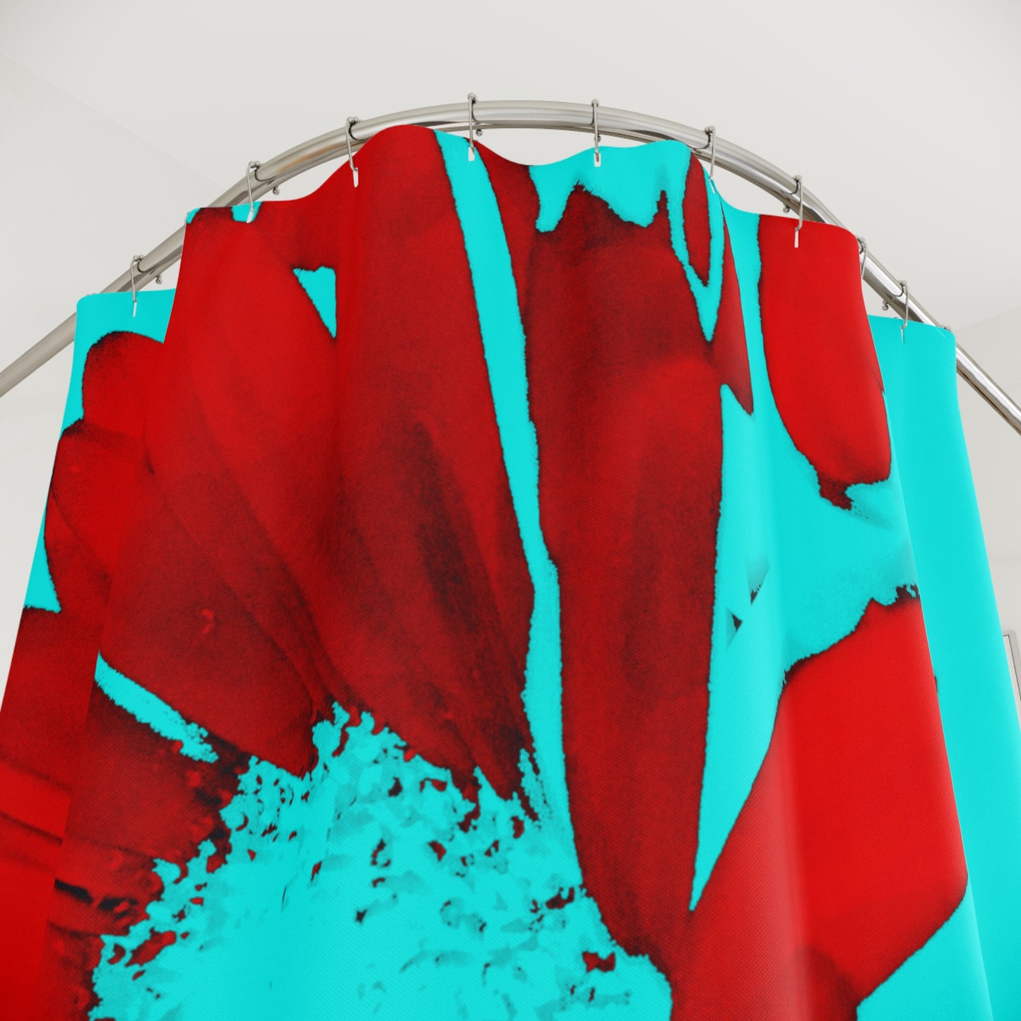 Vibrant Floral Shower Curtain, Bathroom Décor, Turquoise Red Flower Design, Modern Home Accessory, Gift for Homeowners