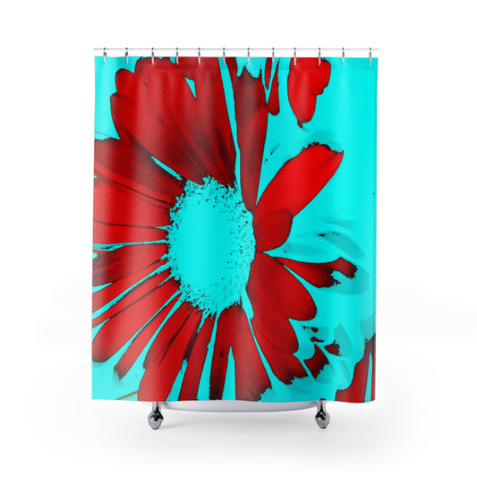 Vibrant Floral Shower Curtain, Bathroom Décor, Turquoise Red Flower Design, Modern Home Accessory, Gift for Homeowners